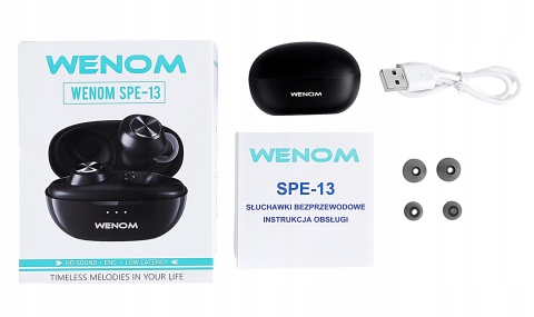 BEZPRZEWODOWE SŁUCHAWKI DOKANAŁOWE BLUETOOTH V5.3 WODOODPORNE WENOM SPE-13