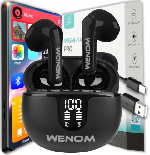 BEZPRZEWODOWE SŁUCHAWKI DOKANAŁOWE WENOM WGM 14 PRO TWS DOSKONAŁE DO SPORTU