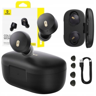 BEZPRZEWODOWE SŁUCHAWKI DOUSZNE BASEUS BLUETOOTH 5.3 CZARNE REDUKCJA SZUMÓW