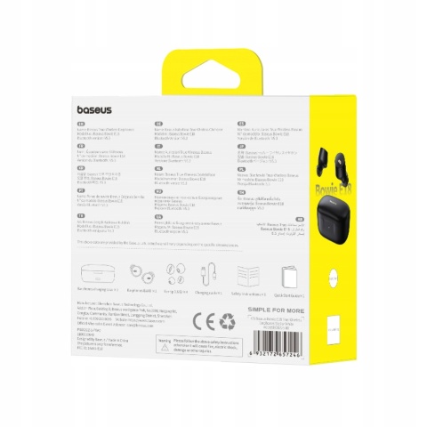 BEZPRZEWODOWE SŁUCHAWKI DOUSZNE BASEUS BLUETOOTH 5.3 CZARNE REDUKCJA SZUMÓW