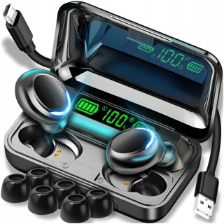 BEZPRZEWODOWE SŁUCHAWKI DOUSZNE ETUI POWERBANK DOSKONAŁY DŹWIĘK DEEP BASS