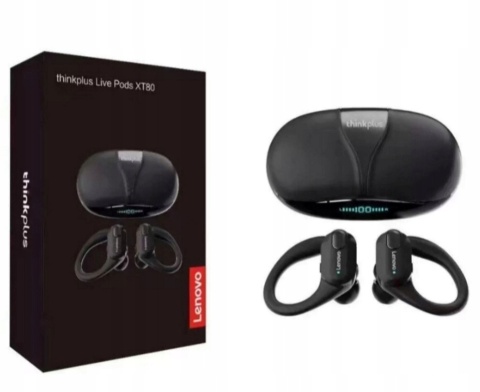 BEZPRZEWODOWE SŁUCHAWKI DOUSZNE ZAUSZNE LENOVO XT80 CZARNE WODOODPORNE IPX7