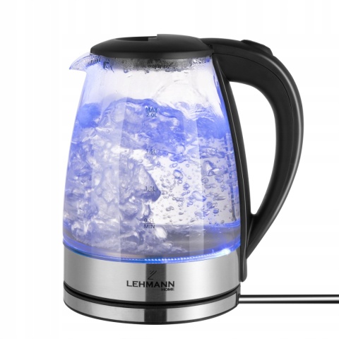 CZAJNIK ELEKTRYCZNY SZKLANY BEZPRZEWODOWY PODŚWIETLANY LED MOCNY 2200W 2L