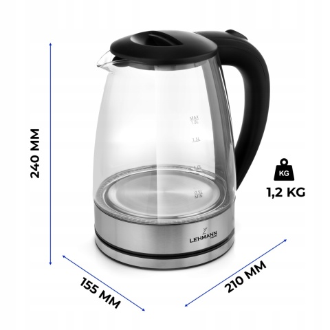 CZAJNIK ELEKTRYCZNY SZKLANY BEZPRZEWODOWY PODŚWIETLANY LED MOCNY 2200W 2L