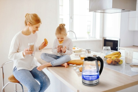 CZAJNIK ELEKTRYCZNY SZKLANY BEZPRZEWODOWY PODŚWIETLANY LED MOCNY 2200W 2L