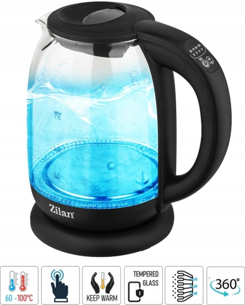 CZAJNIK ELEKTRYCZNY SZKLANY REGULACJA TEMPERATURY 5 KOLORÓW LED 2200W