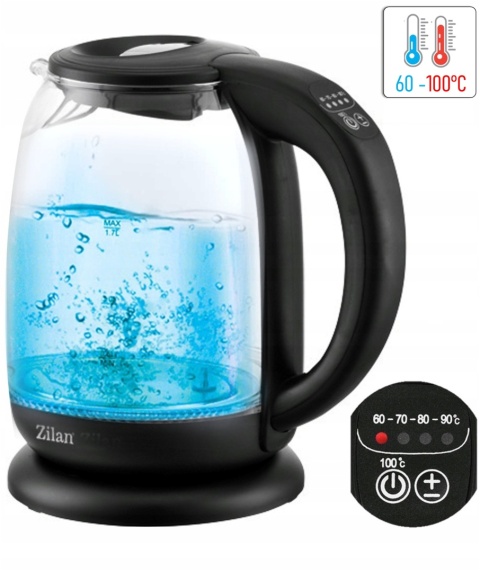 CZAJNIK ELEKTRYCZNY SZKLANY REGULACJA TEMPERATURY 5 KOLORÓW LED 2200W