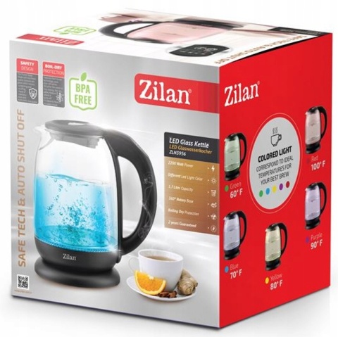 CZAJNIK ELEKTRYCZNY SZKLANY REGULACJA TEMPERATURY 5 KOLORÓW LED 2200W