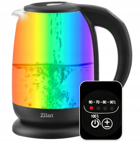 CZAJNIK ELEKTRYCZNY SZKLANY REGULACJA TEMPERATURY 5 KOLORÓW LED 2200W