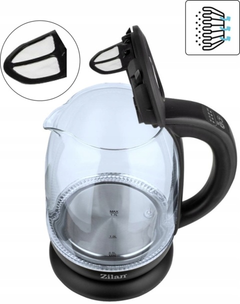 CZAJNIK ELEKTRYCZNY SZKLANY REGULACJA TEMPERATURY 5 KOLORÓW LED 2200W