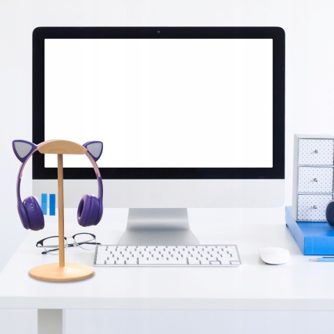 DZIECIĘCE SŁUCHAWKI BLUETOOTH LED RGB Z KOCIMI USZAMI MIKROFON P47M FIOLET