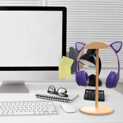 DZIECIĘCE SŁUCHAWKI BLUETOOTH LED RGB Z KOCIMI USZAMI MIKROFON P47M FIOLET