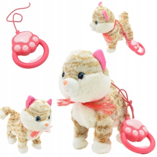 INTERAKTYWNY KOTEK PLUSZOWY NA SMYCZY, CHODZĄCY I MIAUCZĄCY, DLA DZIECI 3+