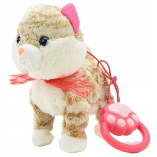 INTERAKTYWNY KOTEK PLUSZOWY NA SMYCZY, CHODZĄCY I MIAUCZĄCY, DLA DZIECI 3+