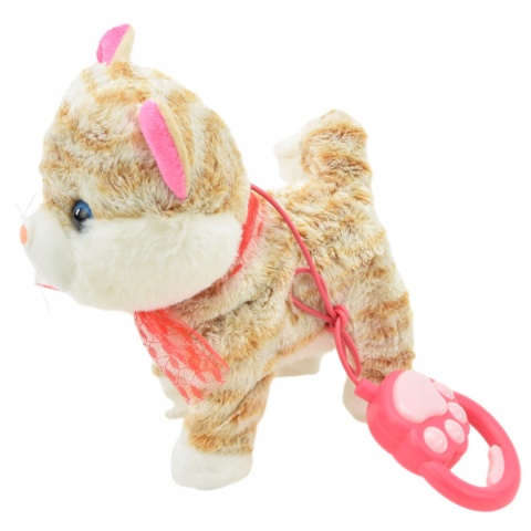 INTERAKTYWNY KOTEK PLUSZOWY NA SMYCZY, CHODZĄCY I MIAUCZĄCY, DLA DZIECI 3+