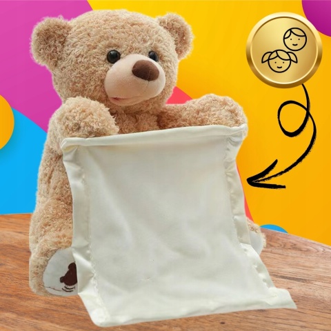 INTERAKTYWNY MÓWIĄCY MIŚ PLUSZOWY - RUCHOME ŁAPKI I BUŹKA, ZABAWA W A-KUKU