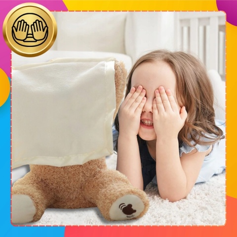 INTERAKTYWNY MÓWIĄCY MIŚ PLUSZOWY - RUCHOME ŁAPKI I BUŹKA, ZABAWA W A-KUKU