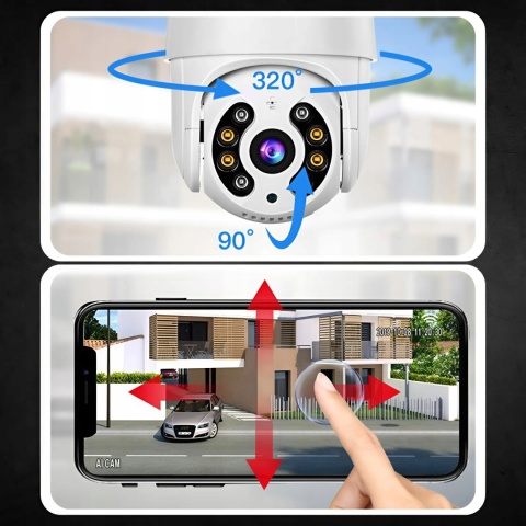 KAMERA ZWENĘTRZNA IP WIFI FULL HD 2MP OBROTOWA 355° ZOOM 4X DETEKCJA RUCHU