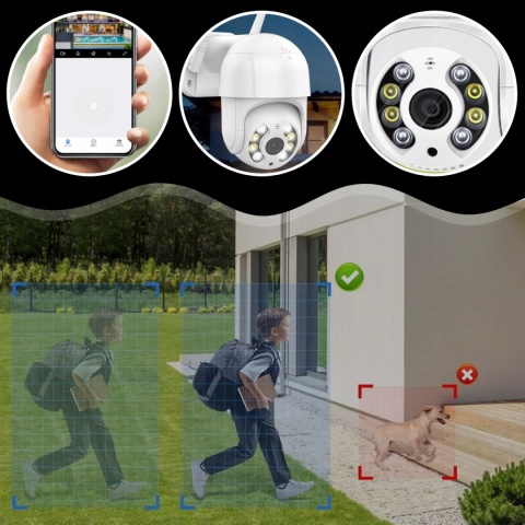 KAMERA ZWENĘTRZNA IP WIFI FULL HD 2MP OBROTOWA 355° ZOOM 4X DETEKCJA RUCHU