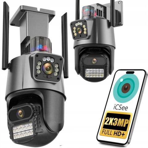 PODWÓJNA KAMERA IP ZEWNĘTRZNA WIFI OBROTOWA 3MPX FULL HD+ MONITORING ONVIF