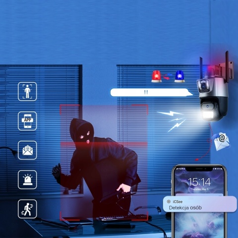 PODWÓJNA KAMERA IP ZEWNĘTRZNA WIFI OBROTOWA 3MPX FULL HD+ MONITORING ONVIF