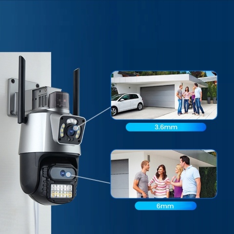 PODWÓJNA KAMERA IP ZEWNĘTRZNA WIFI OBROTOWA 3MPX FULL HD+ MONITORING ONVIF