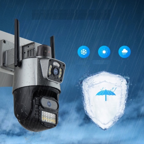 PODWÓJNA KAMERA IP ZEWNĘTRZNA WIFI OBROTOWA 3MPX FULL HD+ MONITORING ONVIF