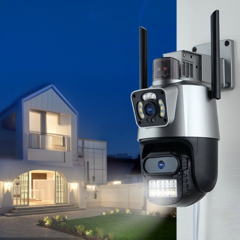 PODWÓJNA KAMERA IP ZEWNĘTRZNA WIFI OBROTOWA 3MPX FULL HD+ MONITORING ONVIF