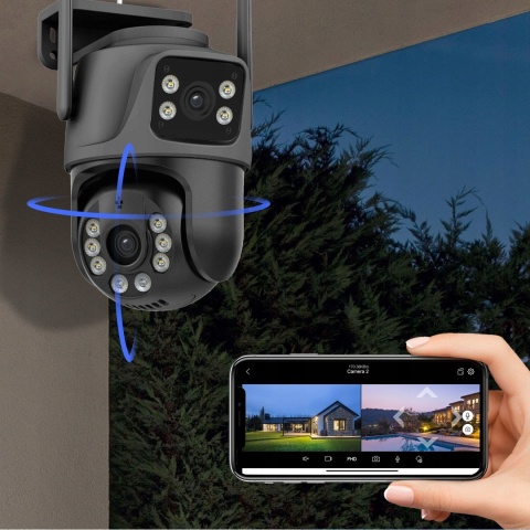 PODWÓJNA KAMERA ZEWNĘTRZNA WIFI FULL HD+ LED Z OBROTEM I ŚLEDZENIEM RUCHU