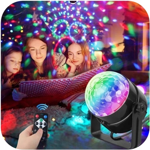 PROJEKTOR KULA DISCO RGB LED DYSKOTEKOWY NA IMPREZE REFLEKTOR LASER + PILOT