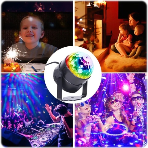PROJEKTOR KULA DISCO RGB LED DYSKOTEKOWY NA IMPREZE REFLEKTOR LASER + PILOT