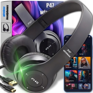Bezprzewodowe słuchawki Bluetooth P47 z mikrofonem, FM, MP3 - czarne