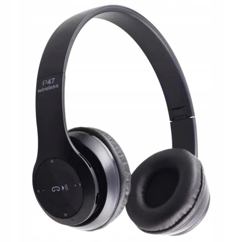Bezprzewodowe słuchawki Bluetooth P47 z mikrofonem, FM, MP3 - czarne