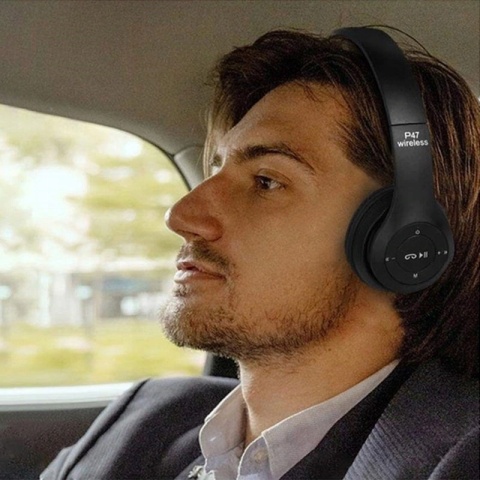 Bezprzewodowe słuchawki Bluetooth P47 z mikrofonem, FM, MP3 - czarne