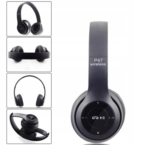 Bezprzewodowe słuchawki Bluetooth P47 z mikrofonem, FM, MP3 - czarne