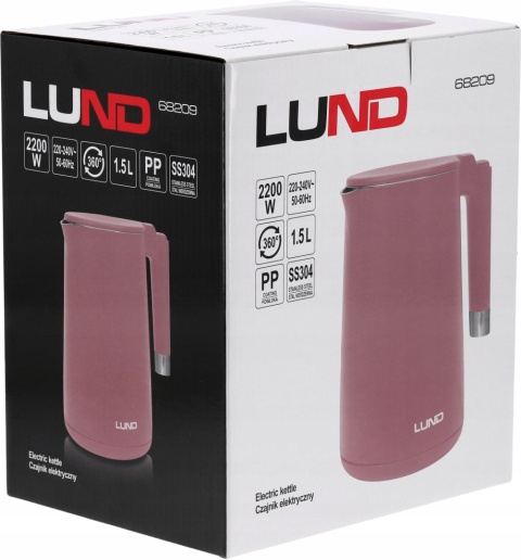 Czajnik Elektryczny LUND 1,5L 2200W Różowy, Podwójne Ścianki, Cool Touch