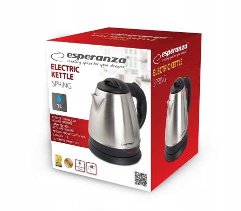 Czajnik Elektryczny Esperanza Spring 1L 1350W Stal Nierdzewna Bezprzewodowy