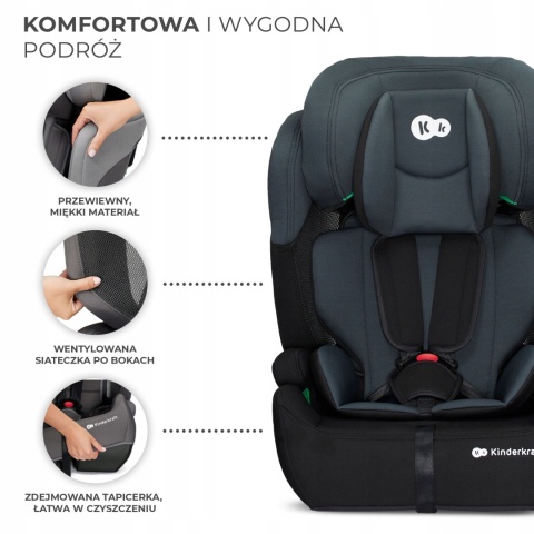 Fotelik samochodowy i-Size Comfort Up 9-36 kg, czarny, łatwy montaż