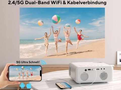 Projektor AKIYO 07 Full HD 9000 Lumenów z Bluetooth 5.2 i WiFi, Statyw