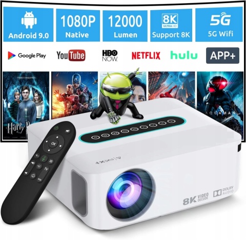 Projektor Heelly Led 8K/4K Smart Tv Z Androidem, Wifi I Bluetooth 12000Lm