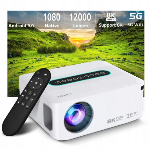 Projektor Heelly Led 8K/4K Smart Tv Z Androidem, Wifi I Bluetooth 12000Lm