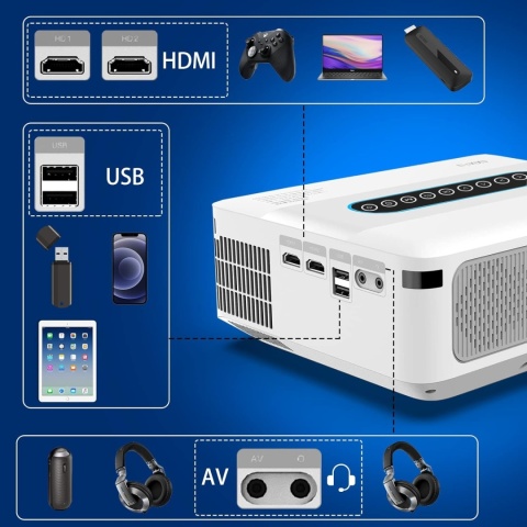 Projektor Heelly Led 8K/4K Smart Tv Z Androidem, Wifi I Bluetooth 12000Lm