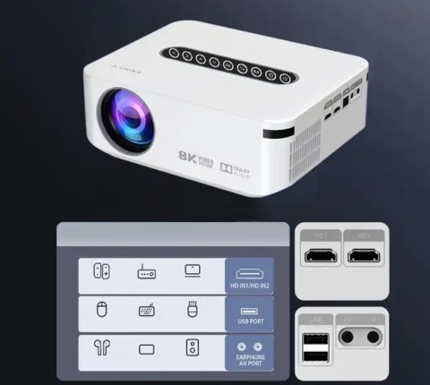Projektor Heelly Led 8K/4K Smart Tv Z Androidem, Wifi I Bluetooth 12000Lm