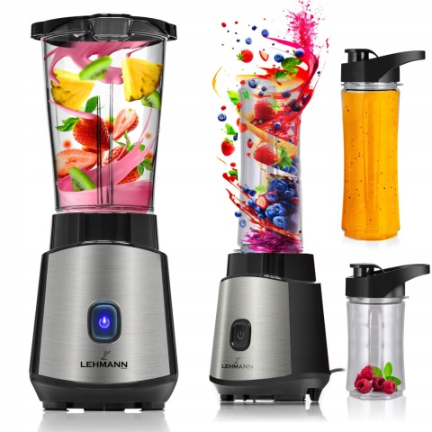 Blender Kielichowy Lehmann Smoofit 1200W, 2 Butelki, Tritan, Kruszy Lód