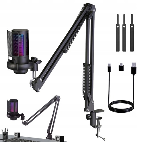 Mikrofon USB Bedee RGB z Wyciszeniem i Monitorowaniem 3,5mm