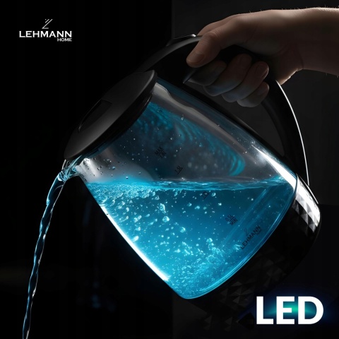 CZAJNIK ELEKTRYCZNY SZKLANY LED 2200W 2L BEZPRZEWODOWY Z PŁYTOWĄ GRZAŁKĄ