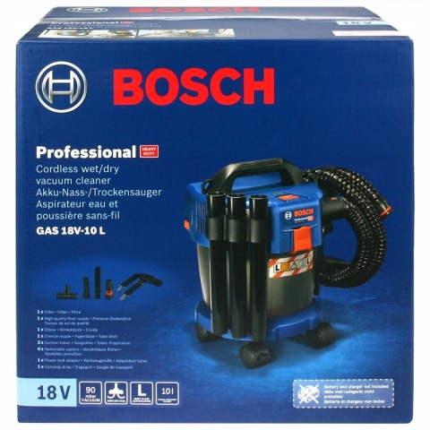 Odkurzacz akumulatorowy Bosch GAS 18V-10 L, bezworkowy, do mokrego i suchego