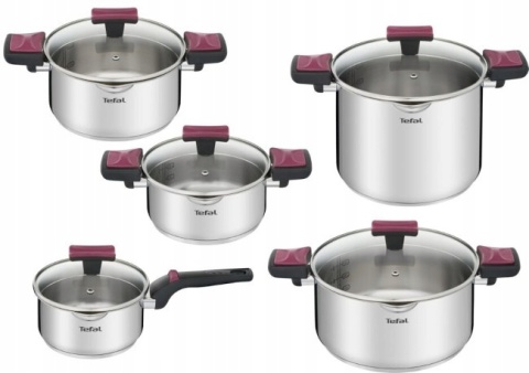 Zestaw Garnków Tefal 10 El Stal Nierdzewna Indukcja System Odcedzania