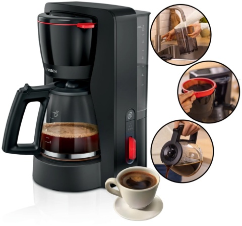 Ekspres Przelewowy Bosch Mymoment 1.4L Czarny, Szklany Dzbanek, Aroma+