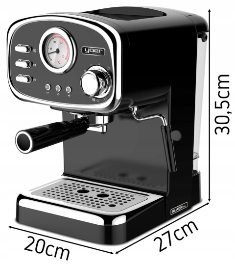 Ekspres ciśnieniowy Yoer EM01BK 1100W 20bar z podwójnym dozownikiem